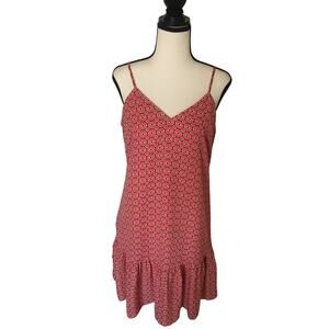 J.Crew Red Medallion Print Ruffle Hem Slip Dress Size 6 Summer Sundress